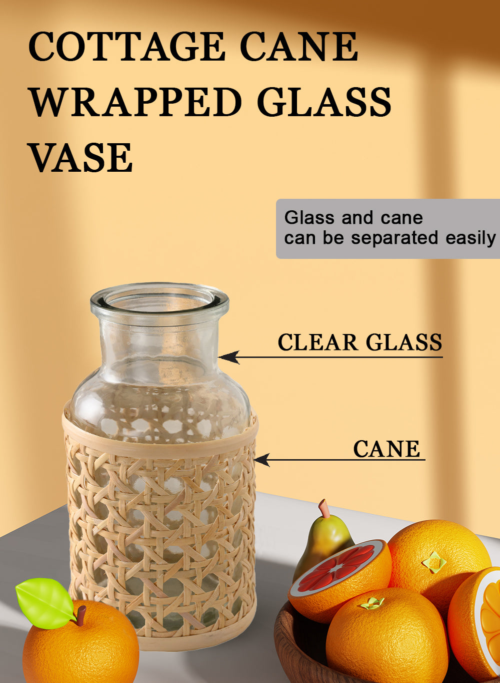 Cottage Cane Wrapped Glass Vase, in 2 Shapes