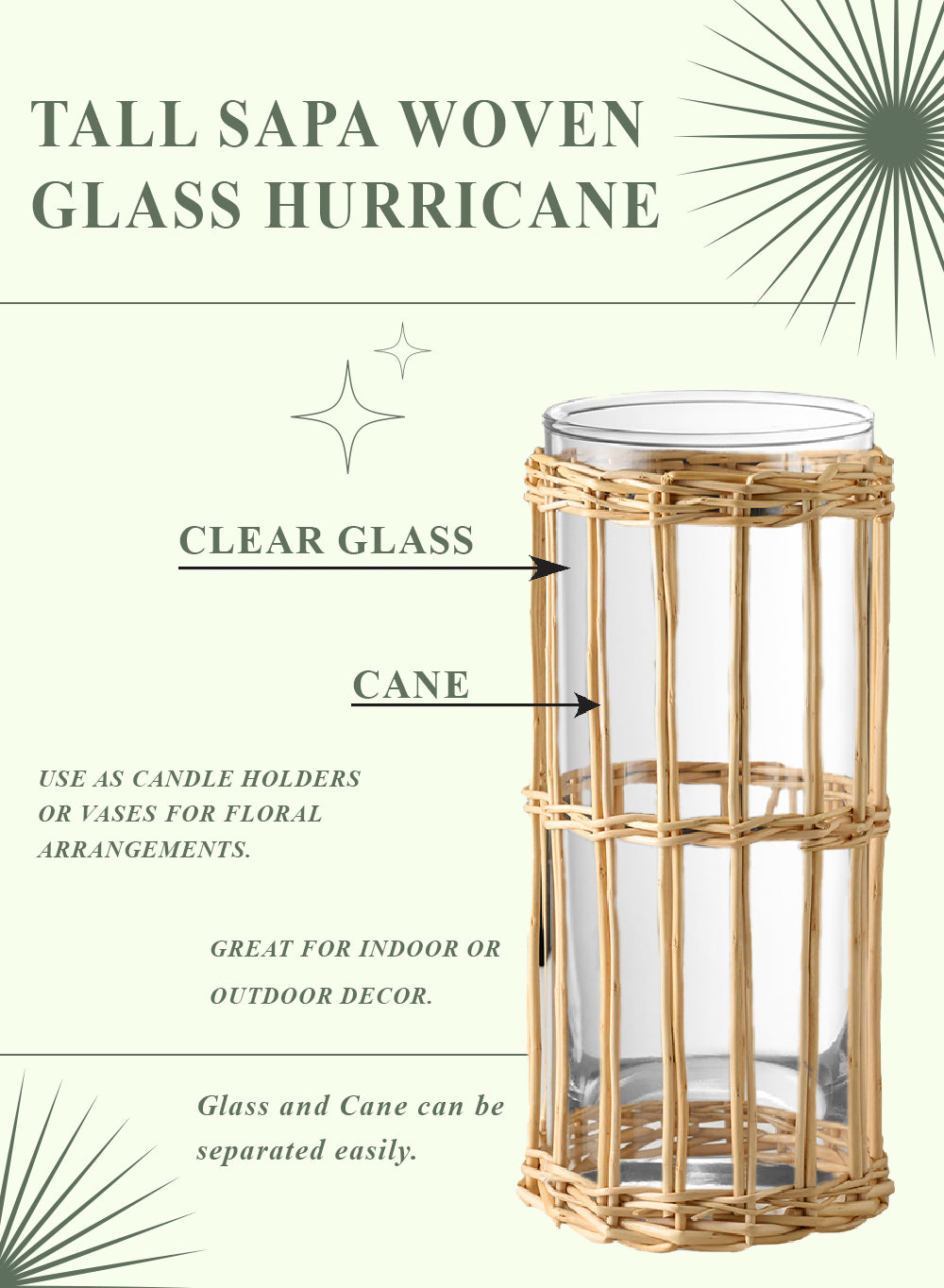 Sapa Woven Glass Hurricane in 2 Sizes, Short and Tall