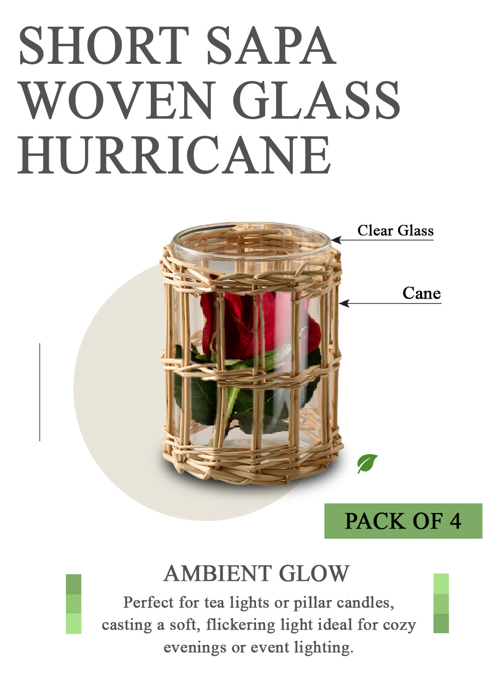 Sapa Woven Glass Hurricane in 2 Sizes, Short and Tall