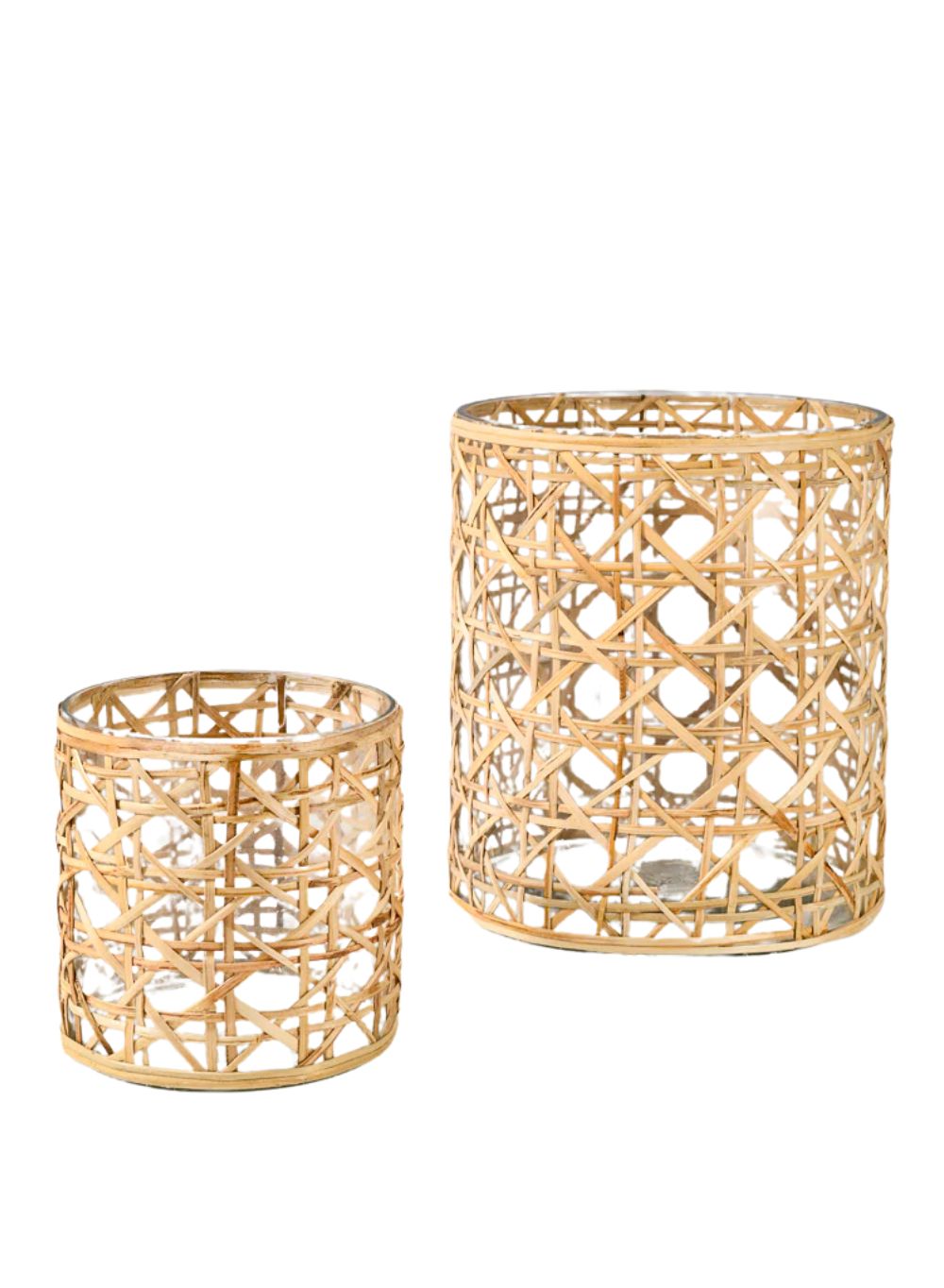 Bundle: Saigon Cane Wrapped Glass Candle Holders – Set of 2
