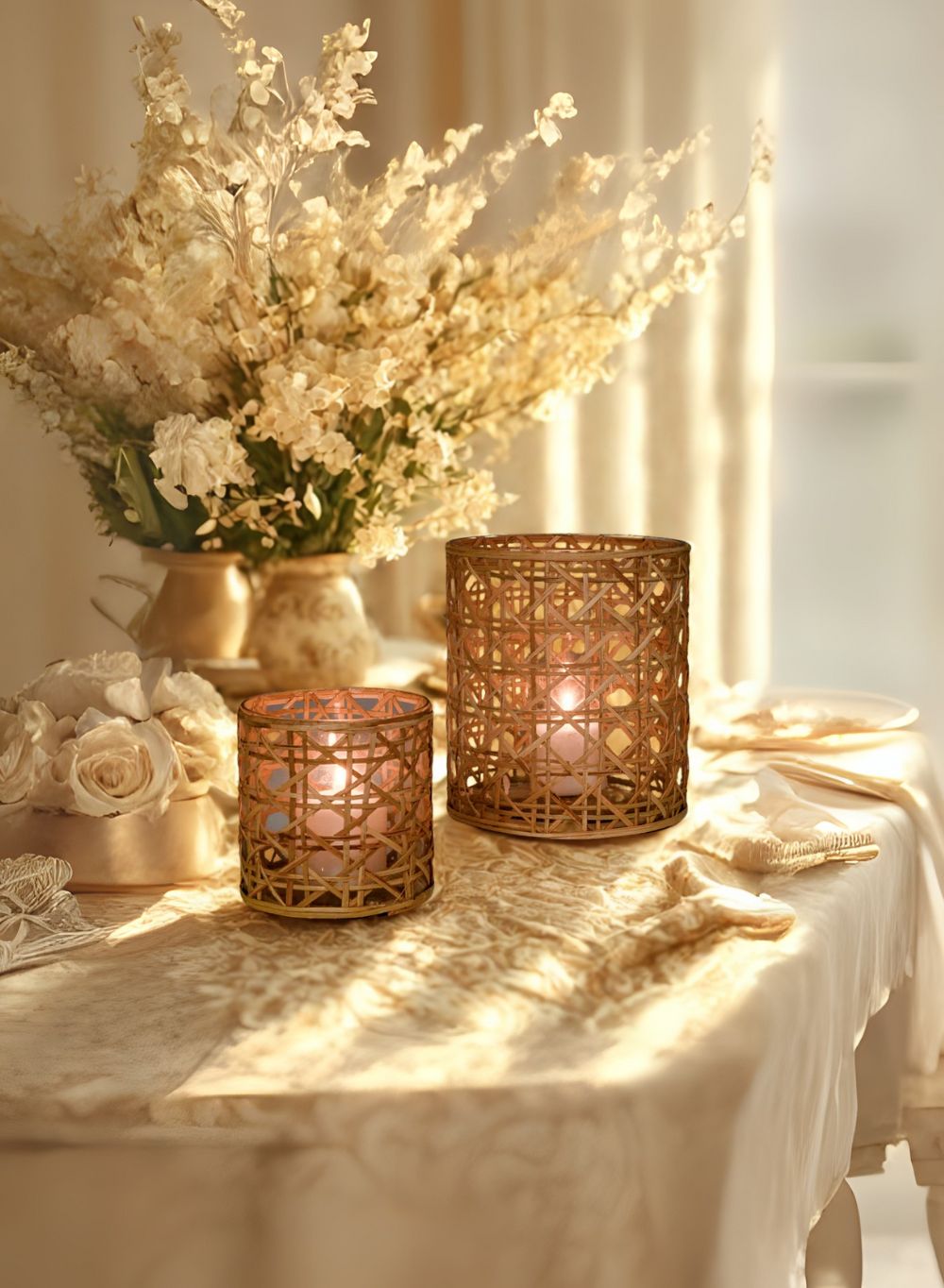 Bundle: Saigon Cane Wrapped Glass Candle Holders – Set of 2