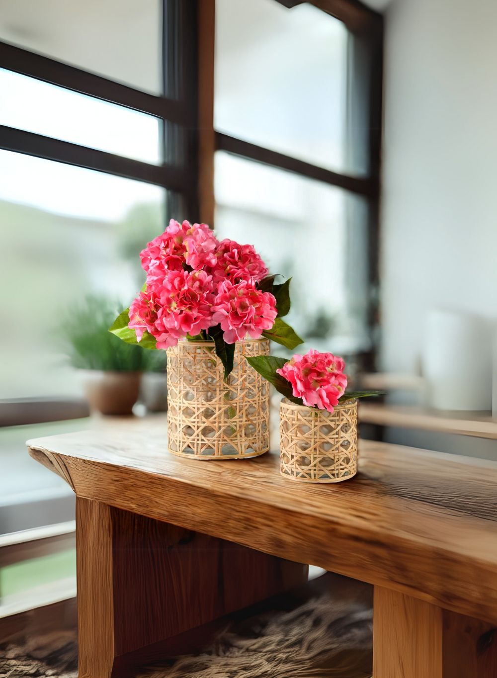 Bundle: Saigon Cane Wrapped Glass Candle Holders – Set of 2