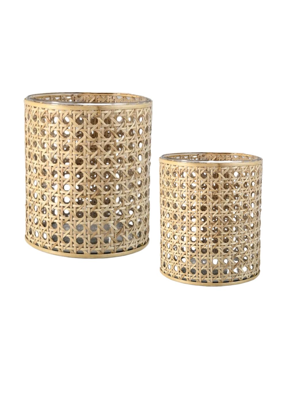 Bundle: Rattan Cane Wrapped Glass Candle Holders – Set of 2