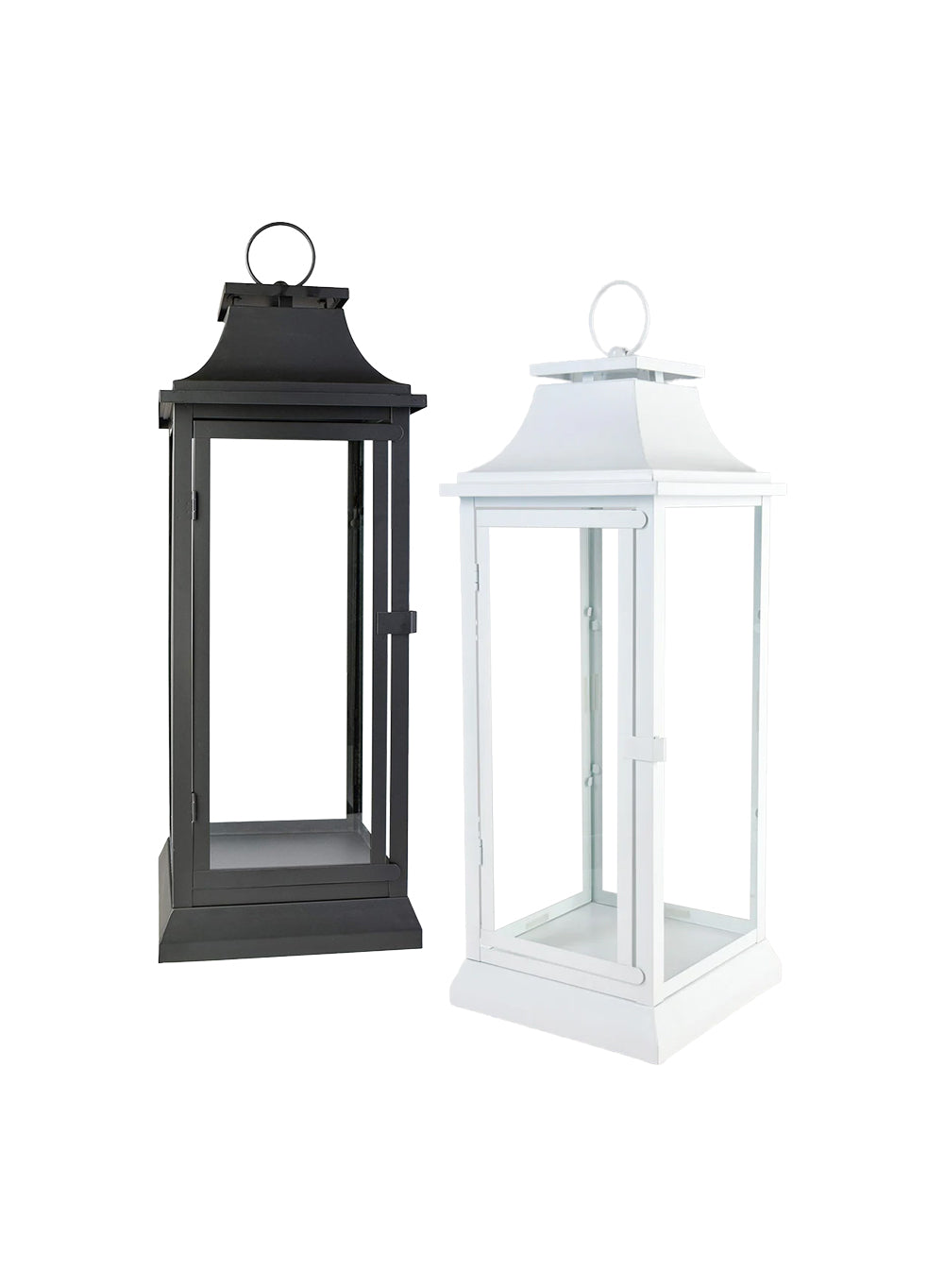 Bundle: Black & White Hurricane Lanterns with Clear Glass Panels