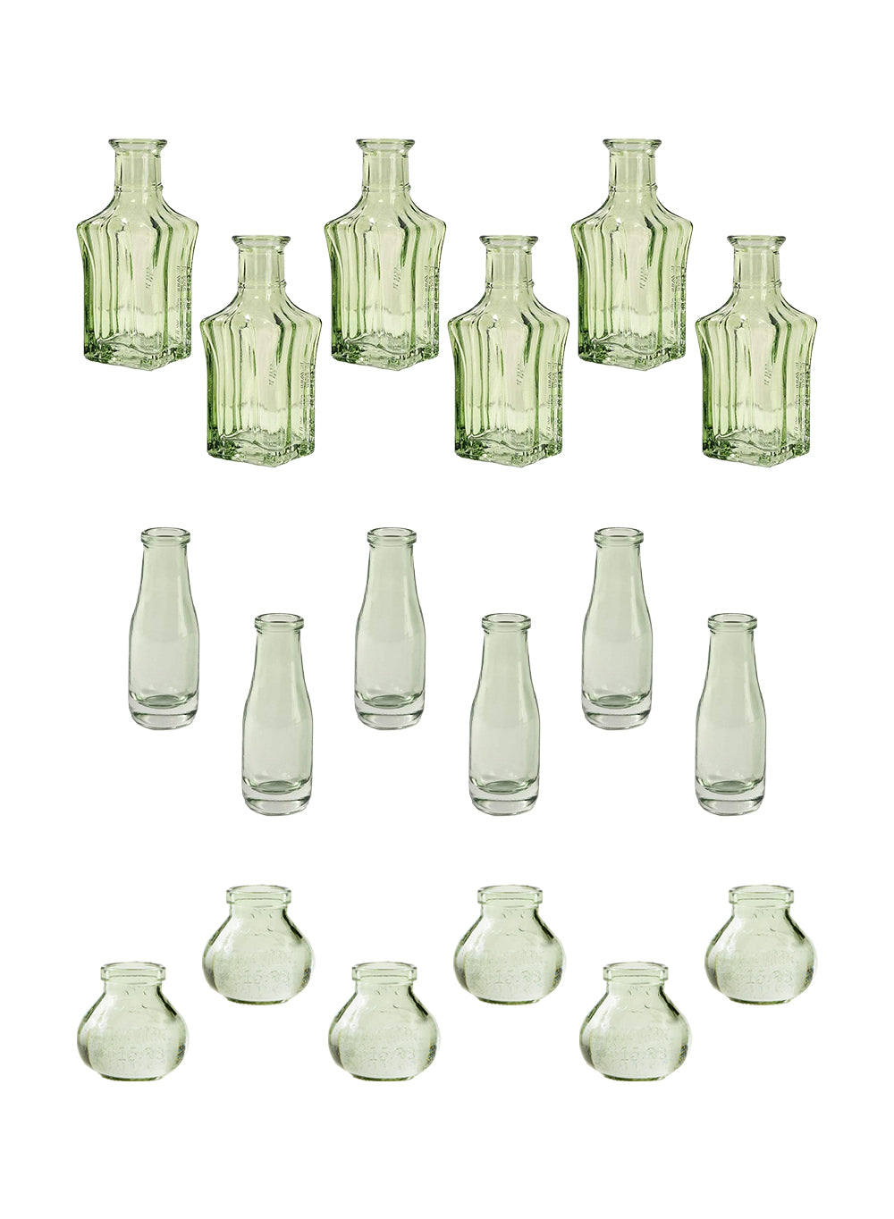 Bundle: Green Glass Bud Vases,  Set of 18