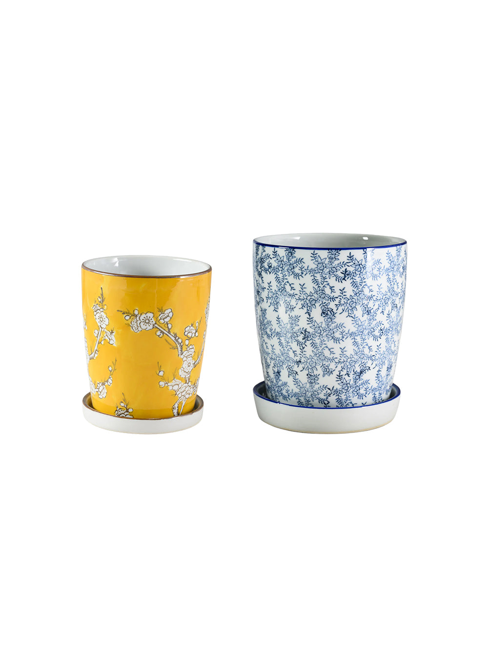 Bundle: Blue & Yellow Blossom Ceramic Planters, Bundle of 2