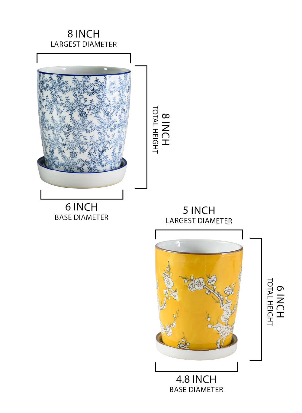 Bundle: Blue & Yellow Blossom Ceramic Planters, Bundle of 2