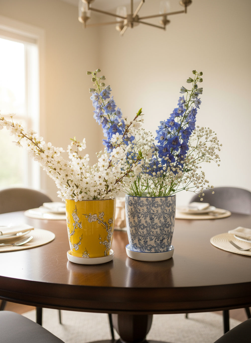 Bundle: Blue & Yellow Blossom Ceramic Planters, Bundle of 2