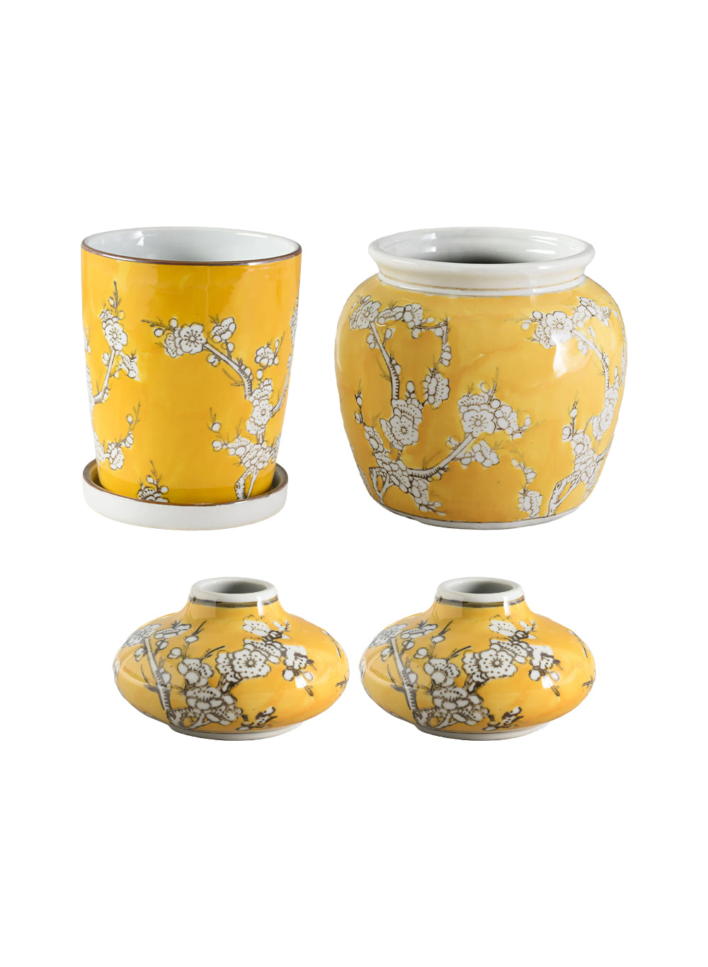 Bundle: Oriental Blossom Ceramic Vase & Planter, Bundle of 4