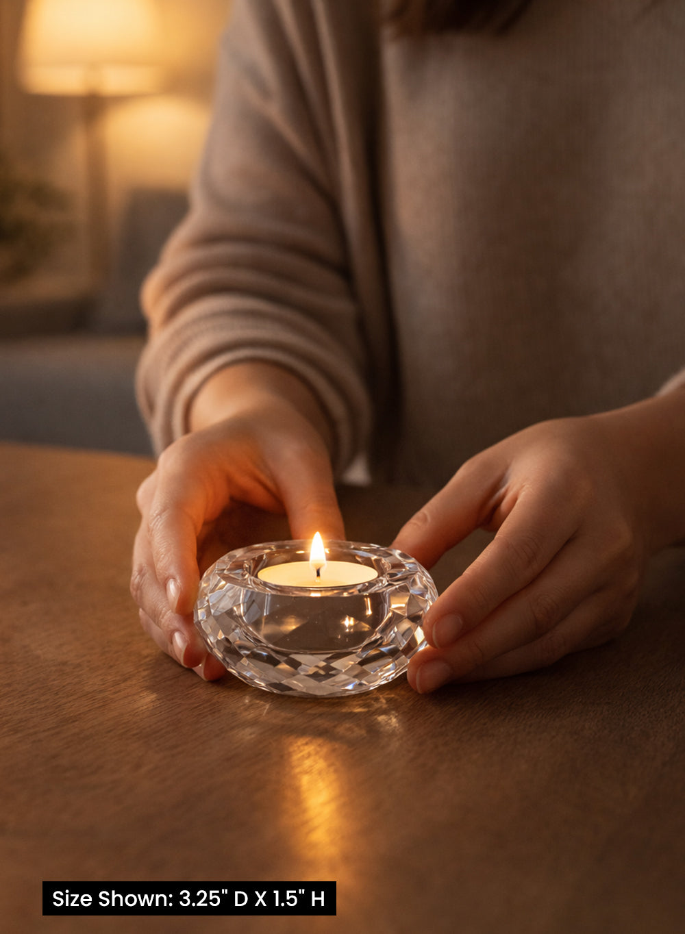 Cut Crystal Tea Light Holder, Beautiful Glow, 3.25"D x 1.5"T