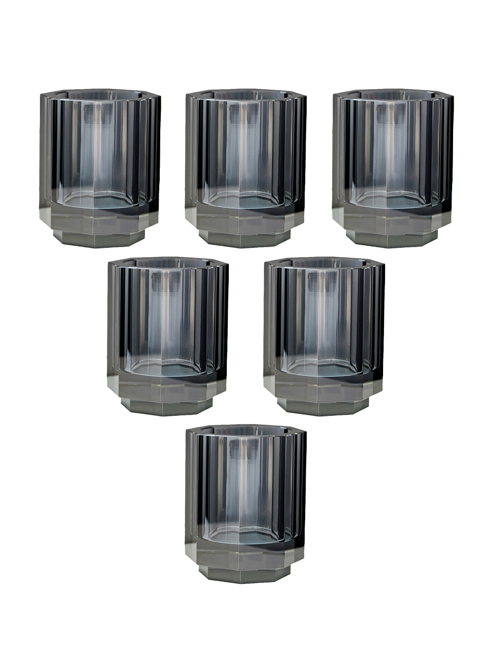 Faceted Gray Glass Candle Holder, 4.1" Diameter & 5.1" Tall