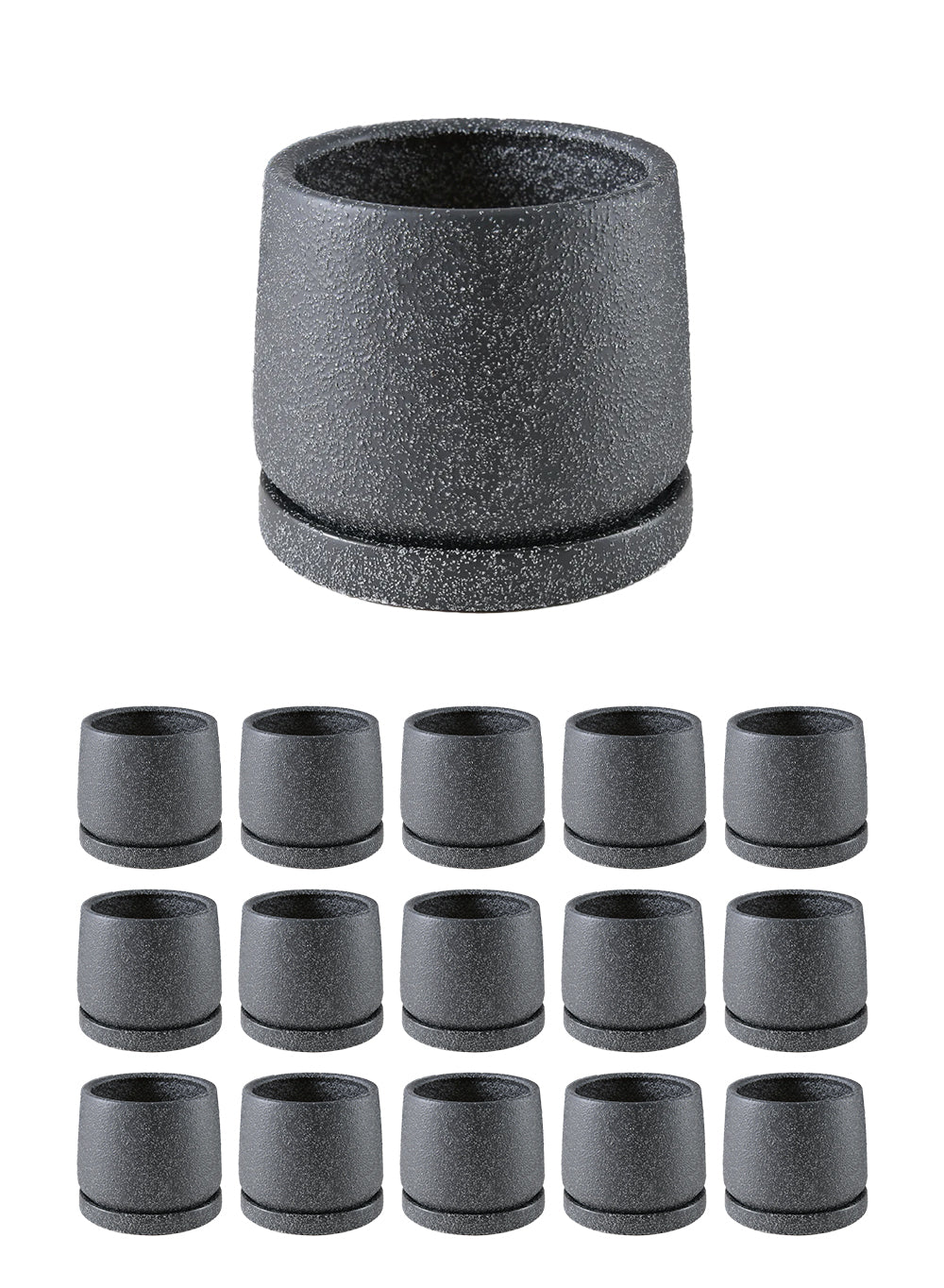 Kuro Textured Black Ceramic Planter with Saucer, 3.2" Diameter & 4.2" Tall
