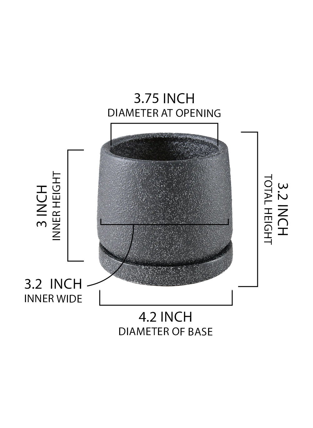 Kuro Textured Black Ceramic Planter with Saucer, 3.2" Diameter & 4.2" Tall