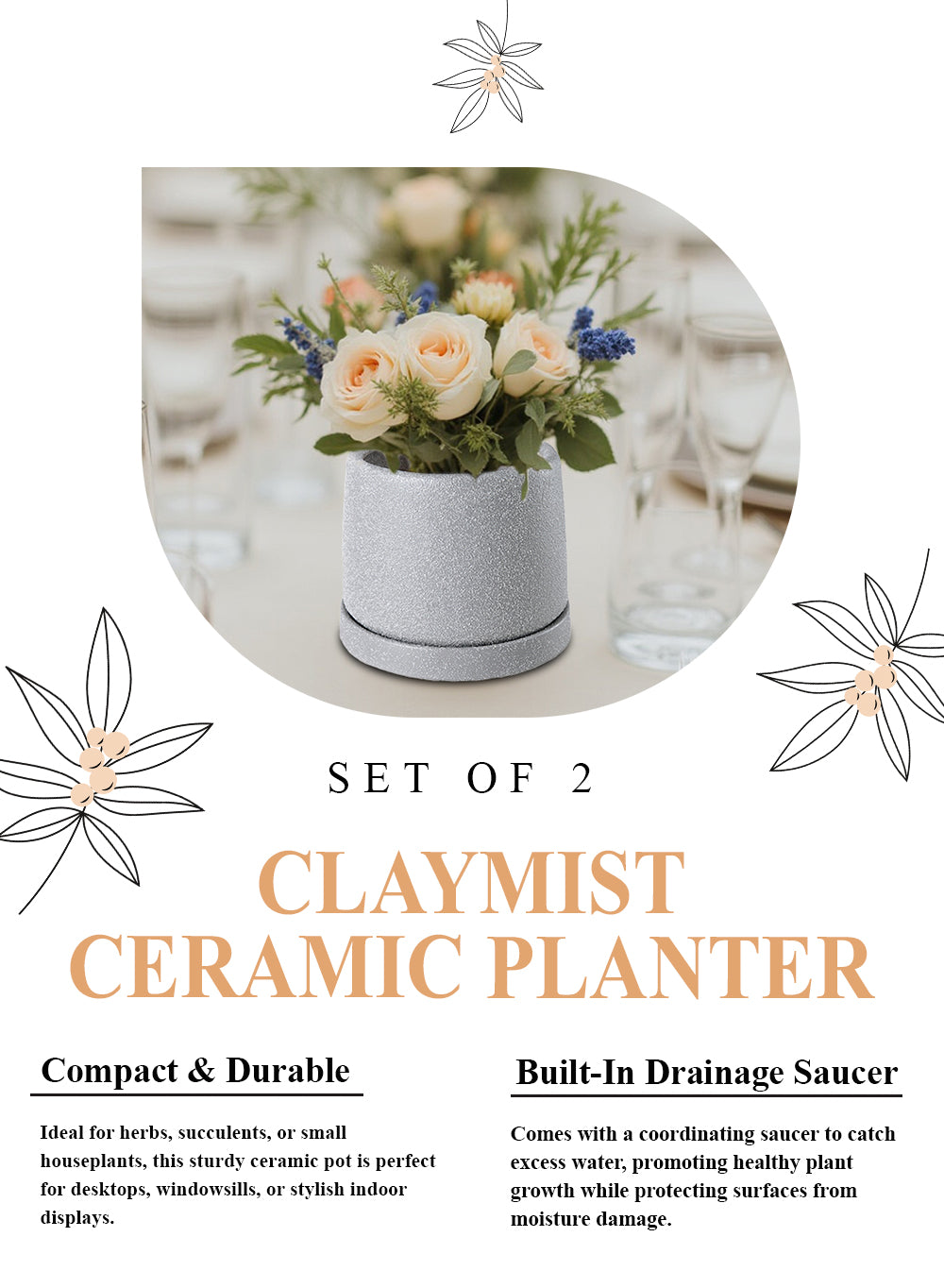 Claymist Ceramic Planter, 5.75" Diameter & 4.6" Tall