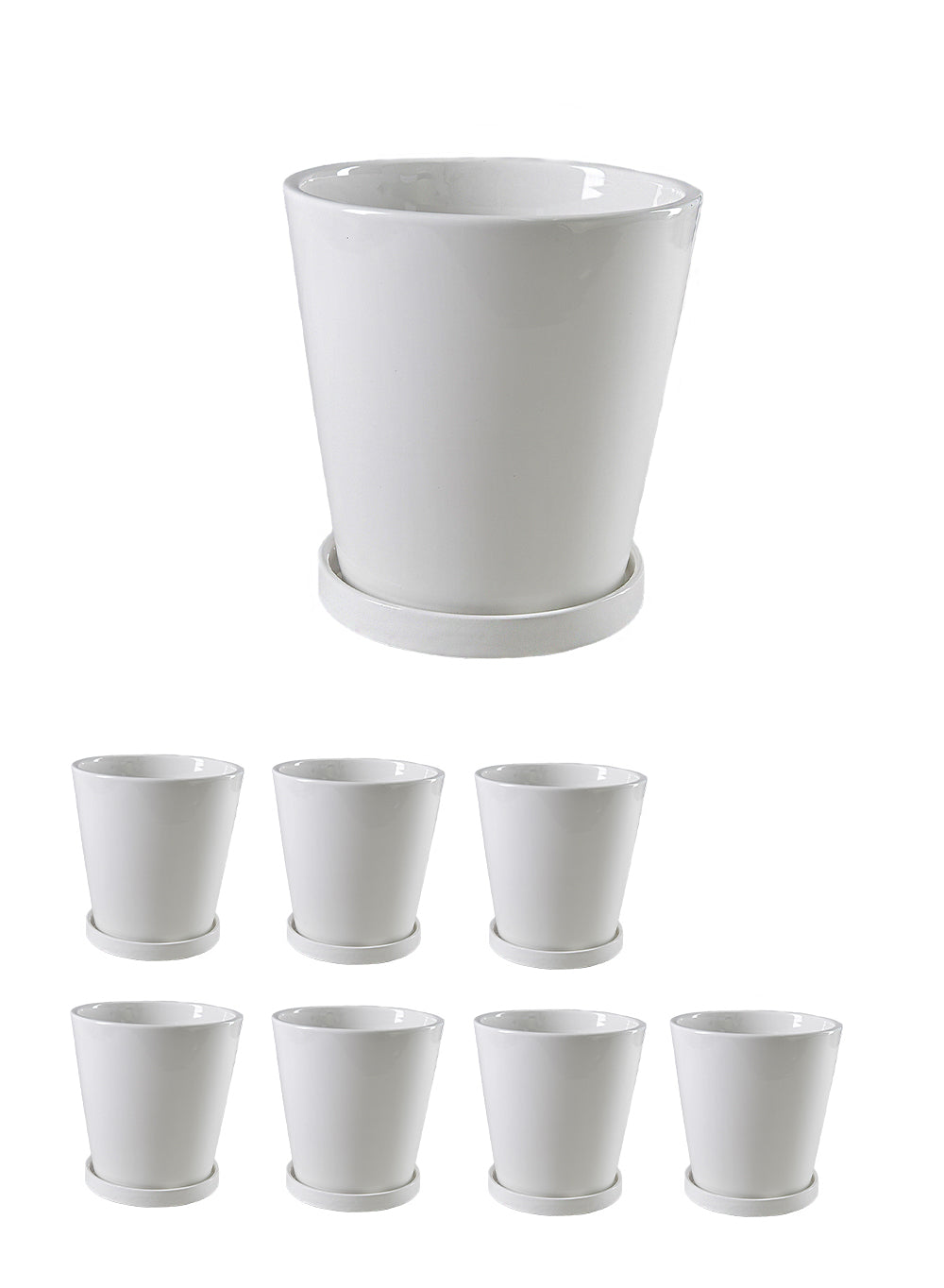 Arca White Ceramic Tapered Planter, 6.5" Diameter & 7" Tall