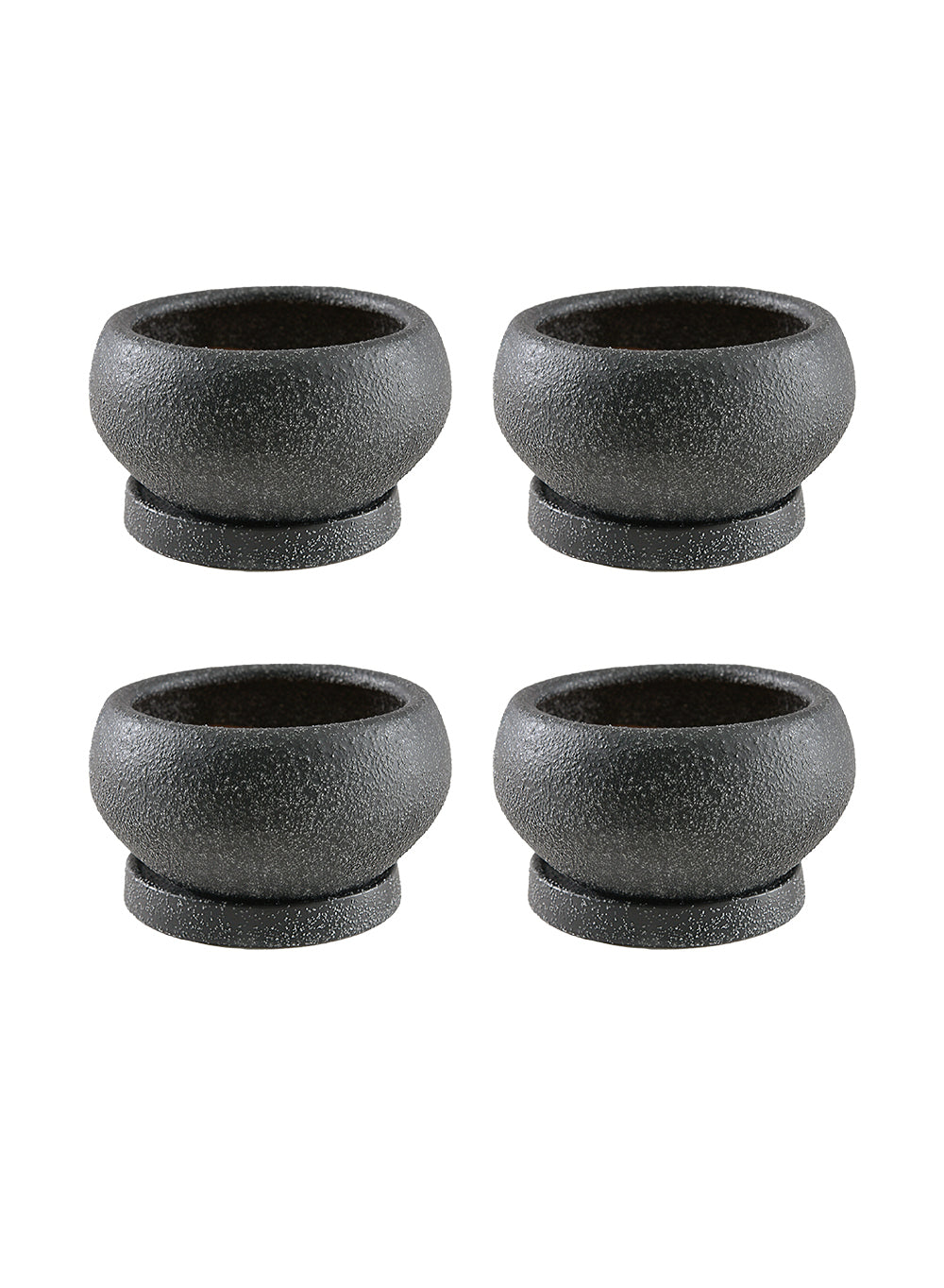 Kuro Ceramic Low Planter with Saucer, 5" Diameter & 2.9" Tall