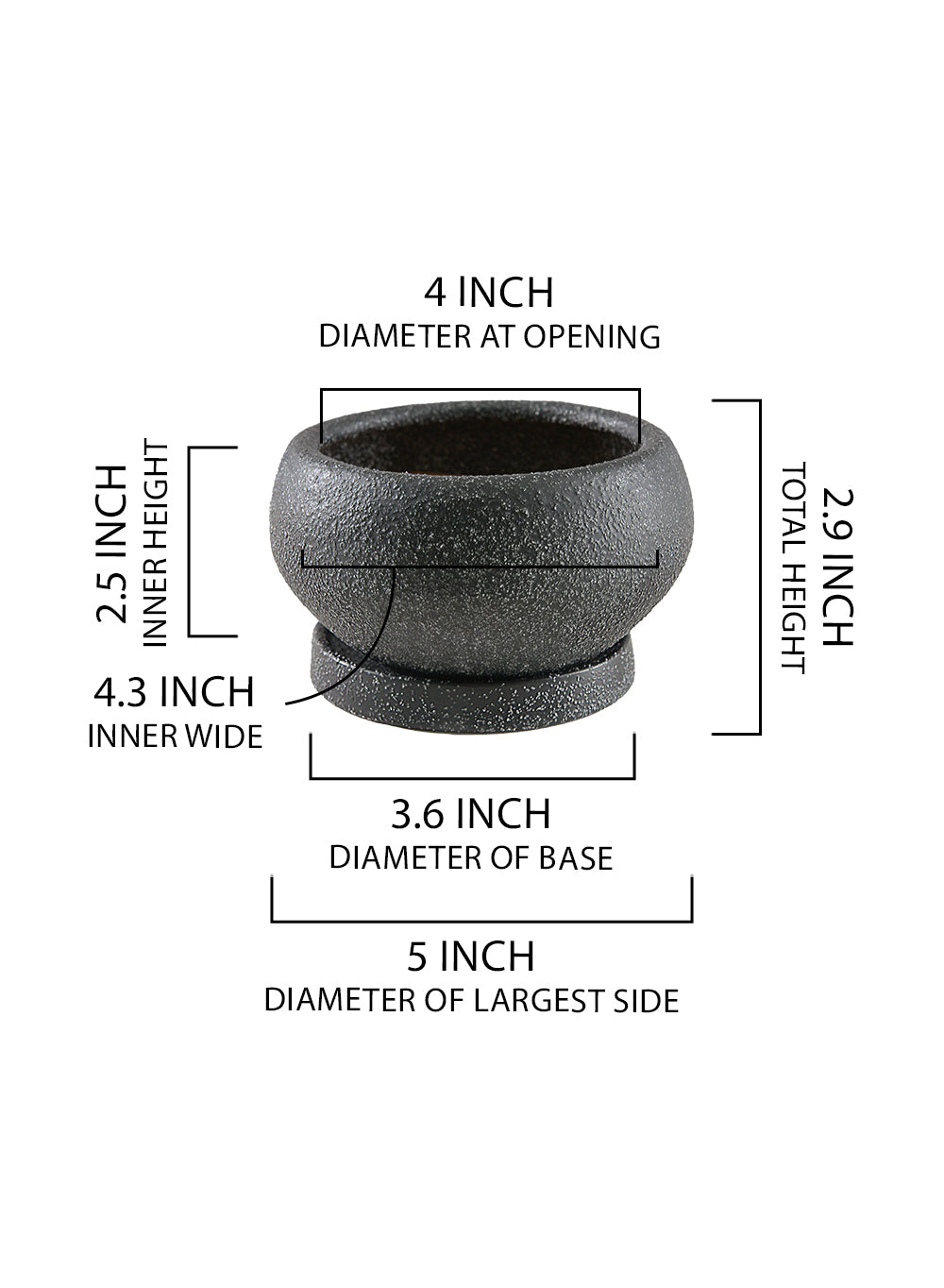 Kuro Ceramic Low Planter with Saucer, 5" Diameter & 2.9" Tall