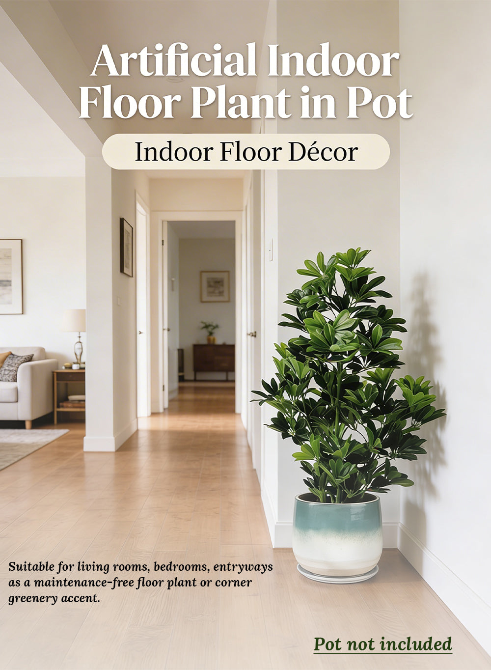 Artificial Indoor Floor Plant in Pot, 18" Diameter & 44" Tall