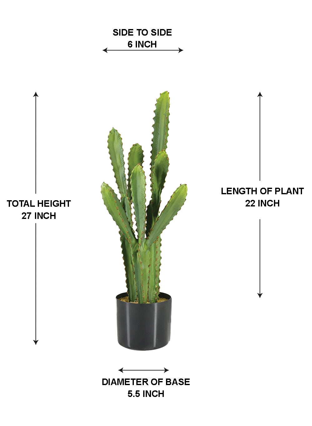 Desert Noir Faux Cactus in Black Pot, 6" Diameter & 27" Tall