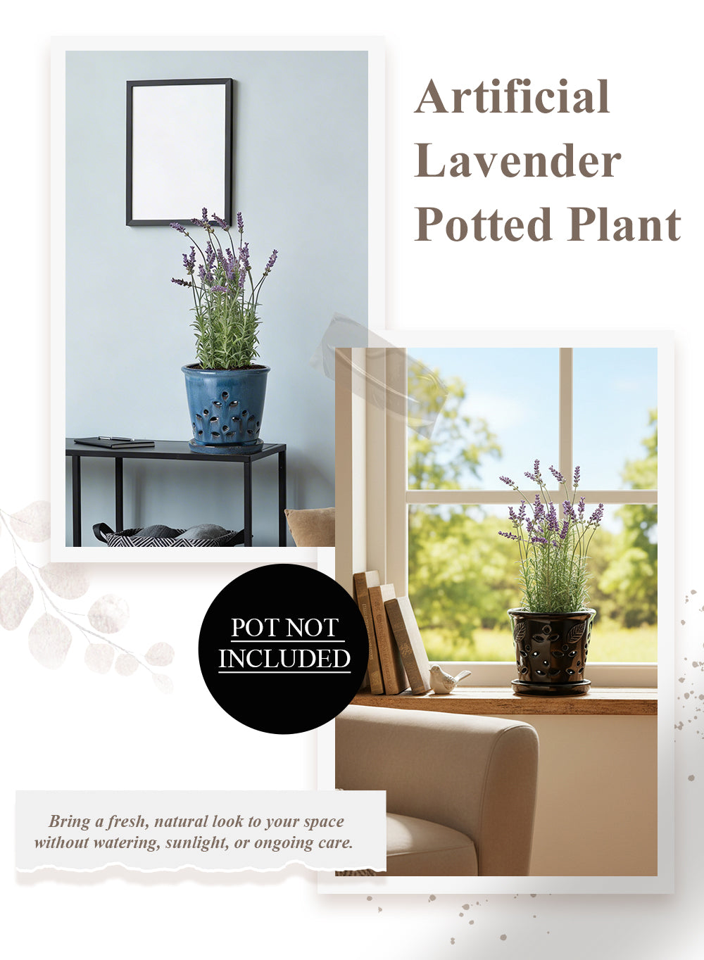 Artificial Lavender Potted Plant, 5" Diameter & 18" Tall