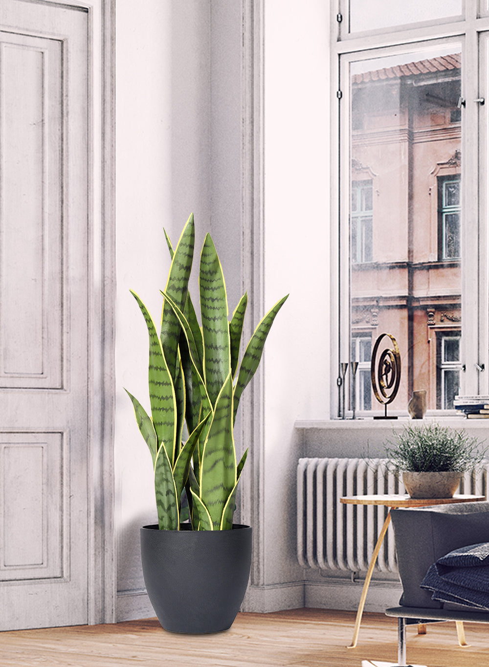 snake plant and pot Artificial Bird's Nest Snake Plant in Black Pot | Faux Tree