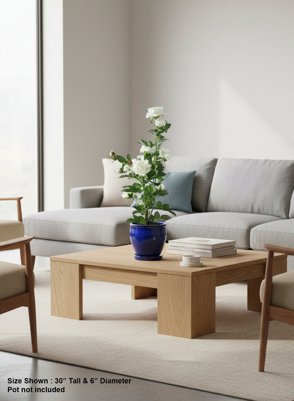 Artificial White Rose Potted Plant, 6" Diameter & 30" Tall