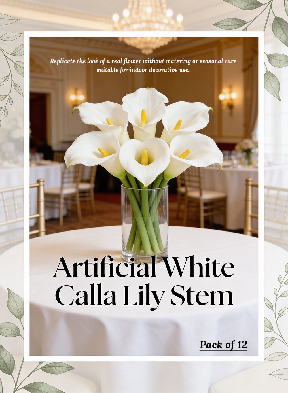 Artificial White Calla Lily Stem, 30" Tall, Pack of 12