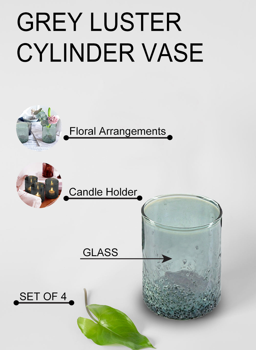 Textured Grey Glass Cylinder Vase