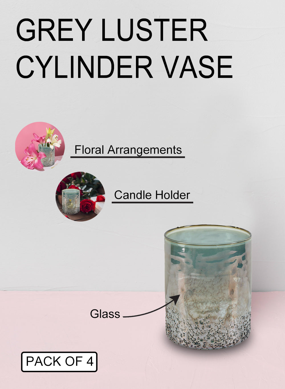 Textured Grey Glass Cylinder Vase