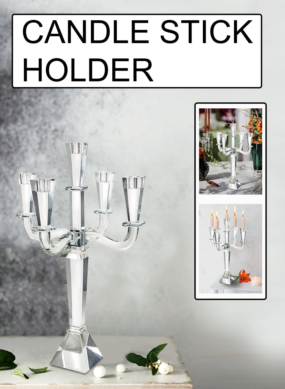 Modern Cut Crystal Candle Stick Holders, 5 Sizes