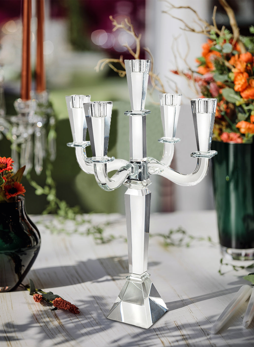 Modern Cut Crystal Candle Stick Holders, 5 Sizes