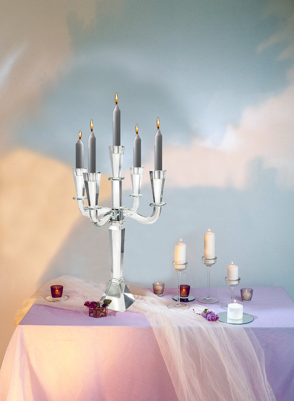 Modern Cut Crystal Candle Stick Holders, 5 Sizes