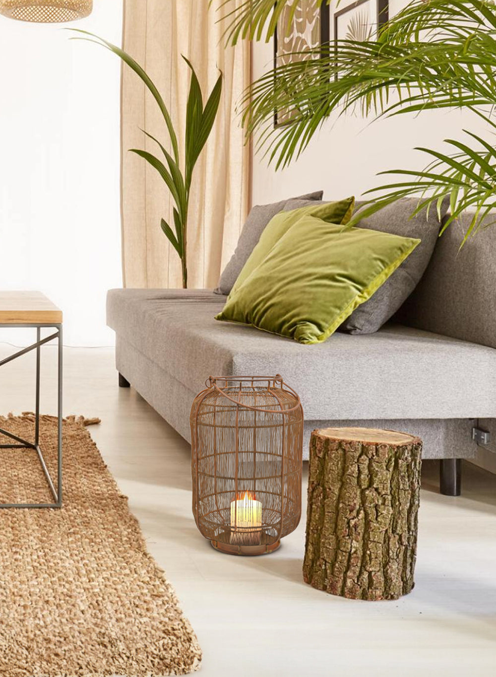 Rustic Wired Candle Lantern - Cylindrical Lantern, In 2 Sizes