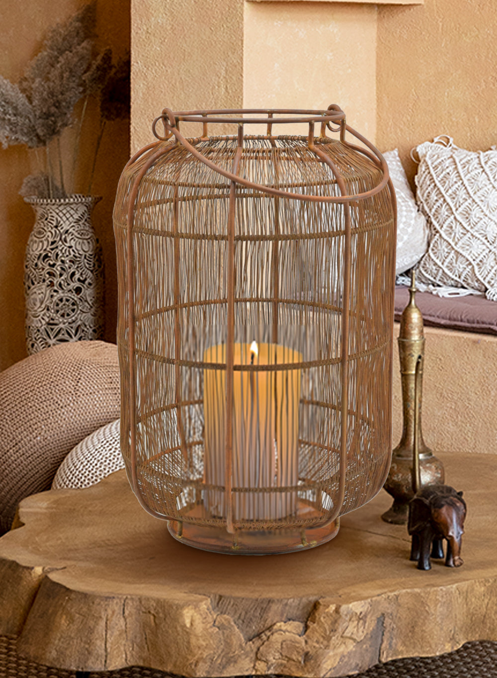Rustic Wired Candle Lantern - Cylindrical Lantern, In 2 Sizes