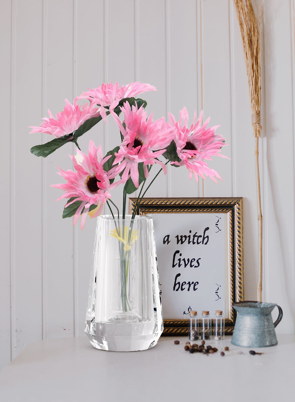 Faceted Tapered Crystal Vase, 4" Tall & 2.5" Diameter