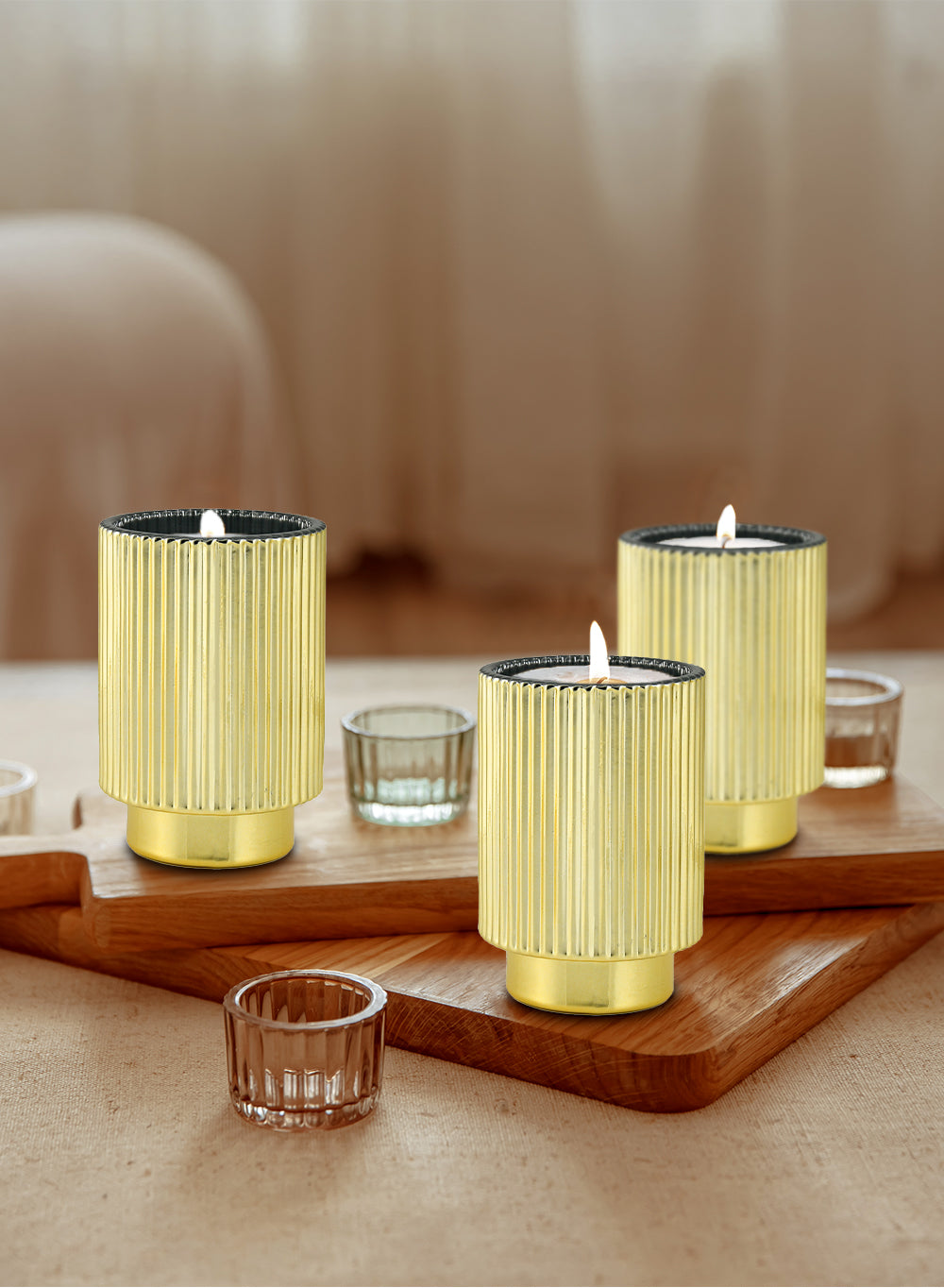 Ribbed Pedestal Glass Votive Holder, in 2 Colors