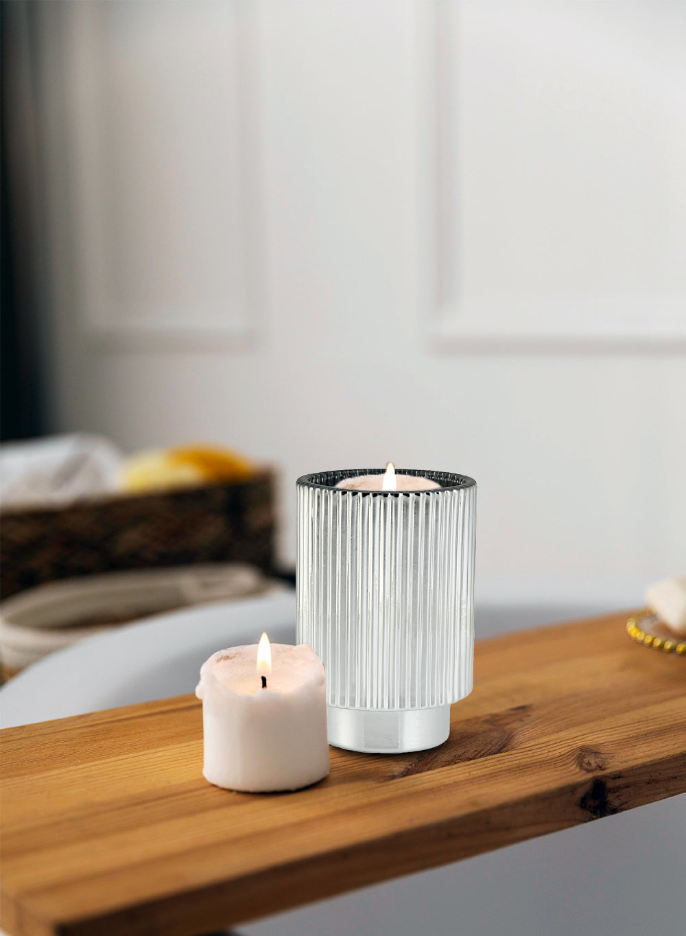 Ribbed Pedestal Glass Votive Holder, in 2 Colors