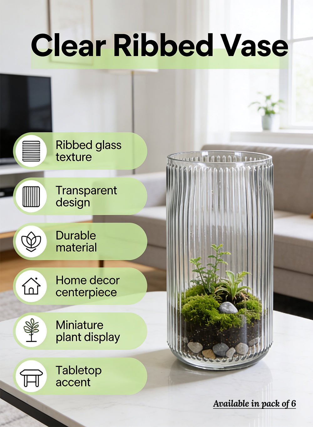 Clear Ribbed Vase Collection