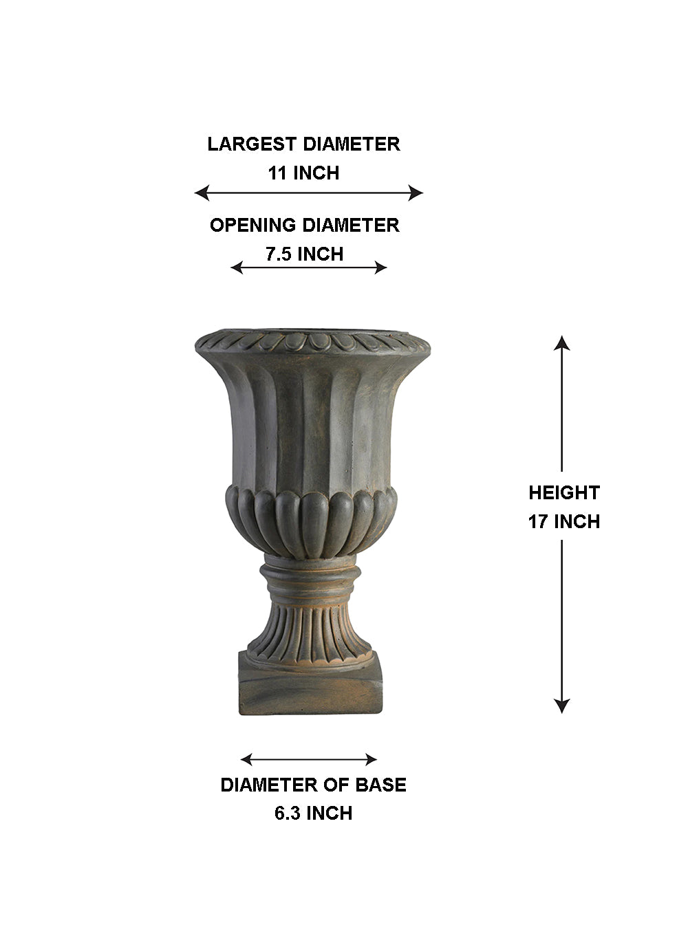 Bronze Fiberclay Garden Urn, 11" Diameter & 17" Tall
