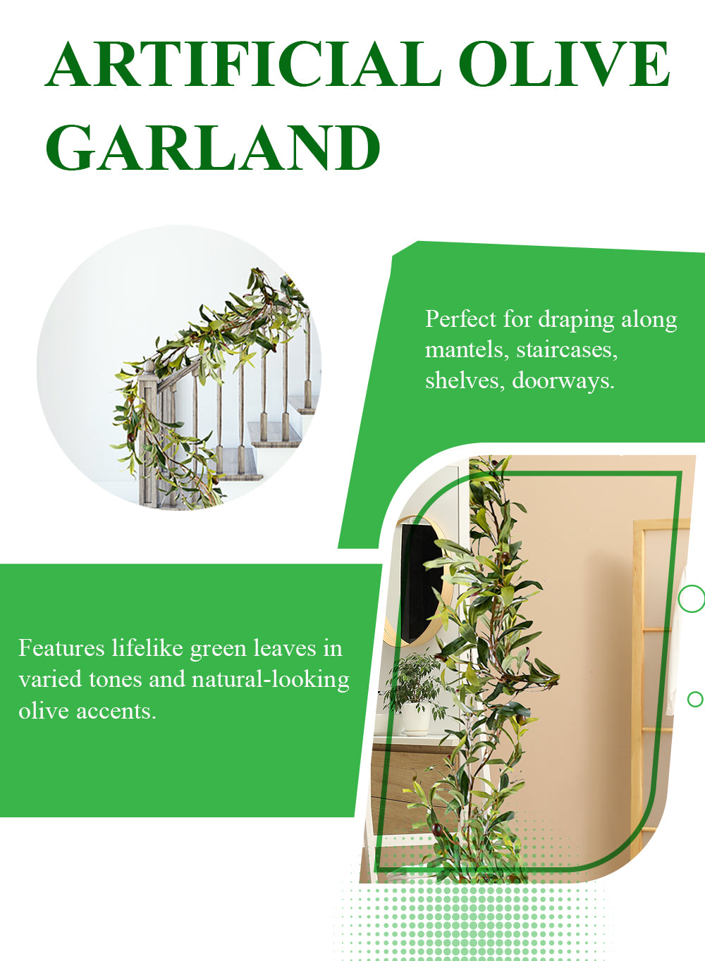 64" Artificial Olive Garland