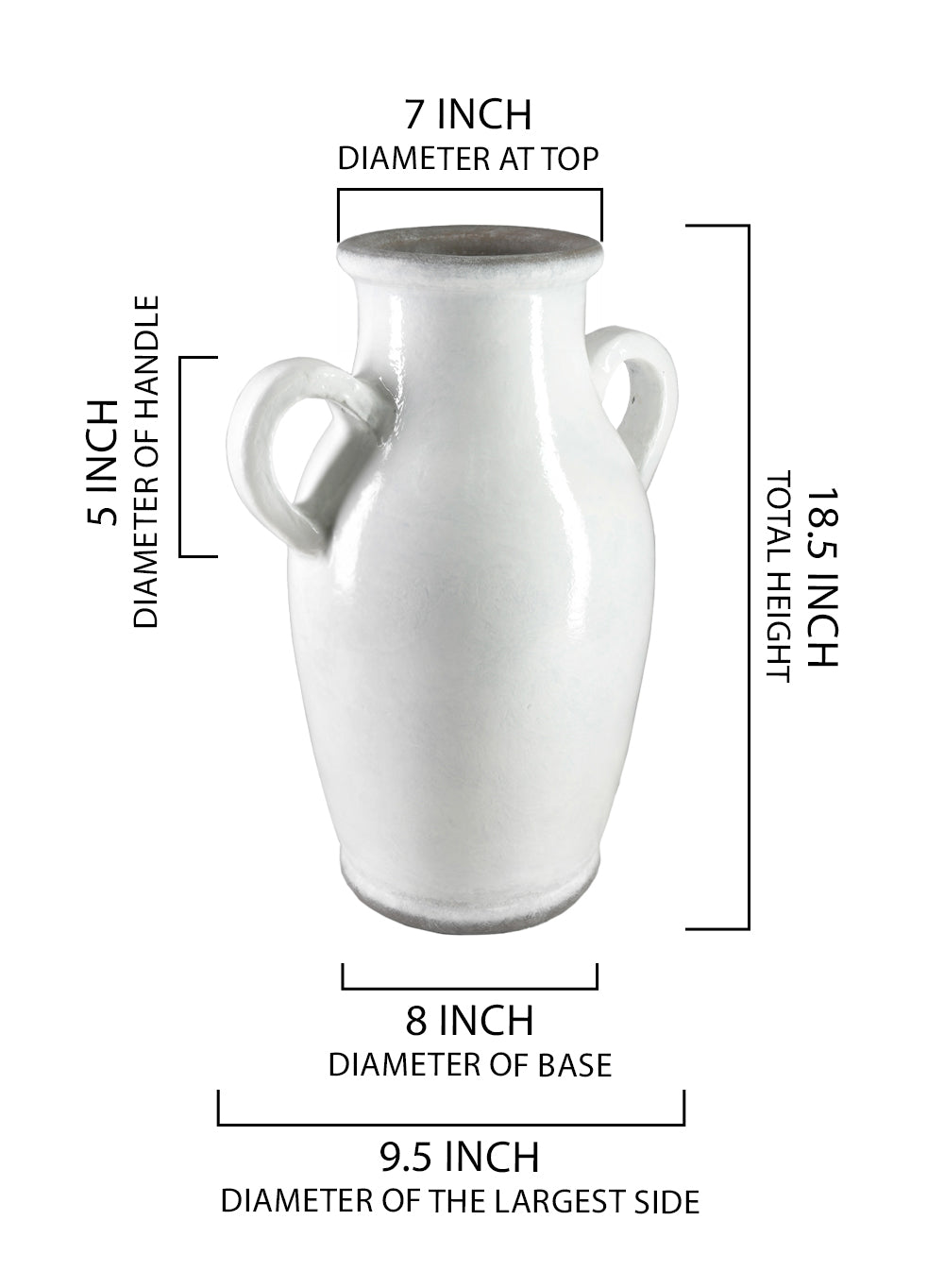 Sarona White Ceramic Jar Vase, 9.5" Diameter & 18.5" Tall