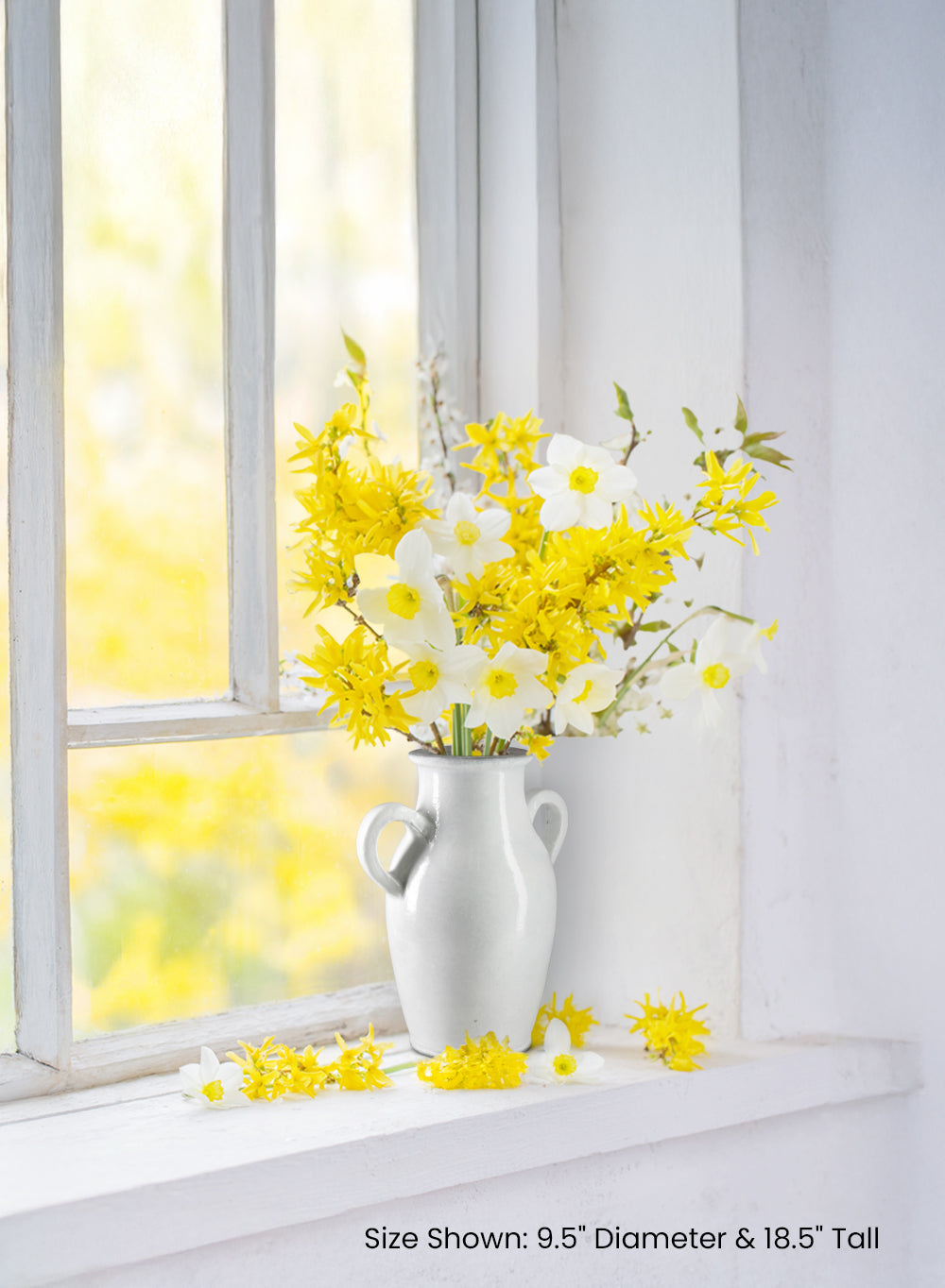 Sarona White Ceramic Jar Vase, 9.5" Diameter & 18.5" Tall