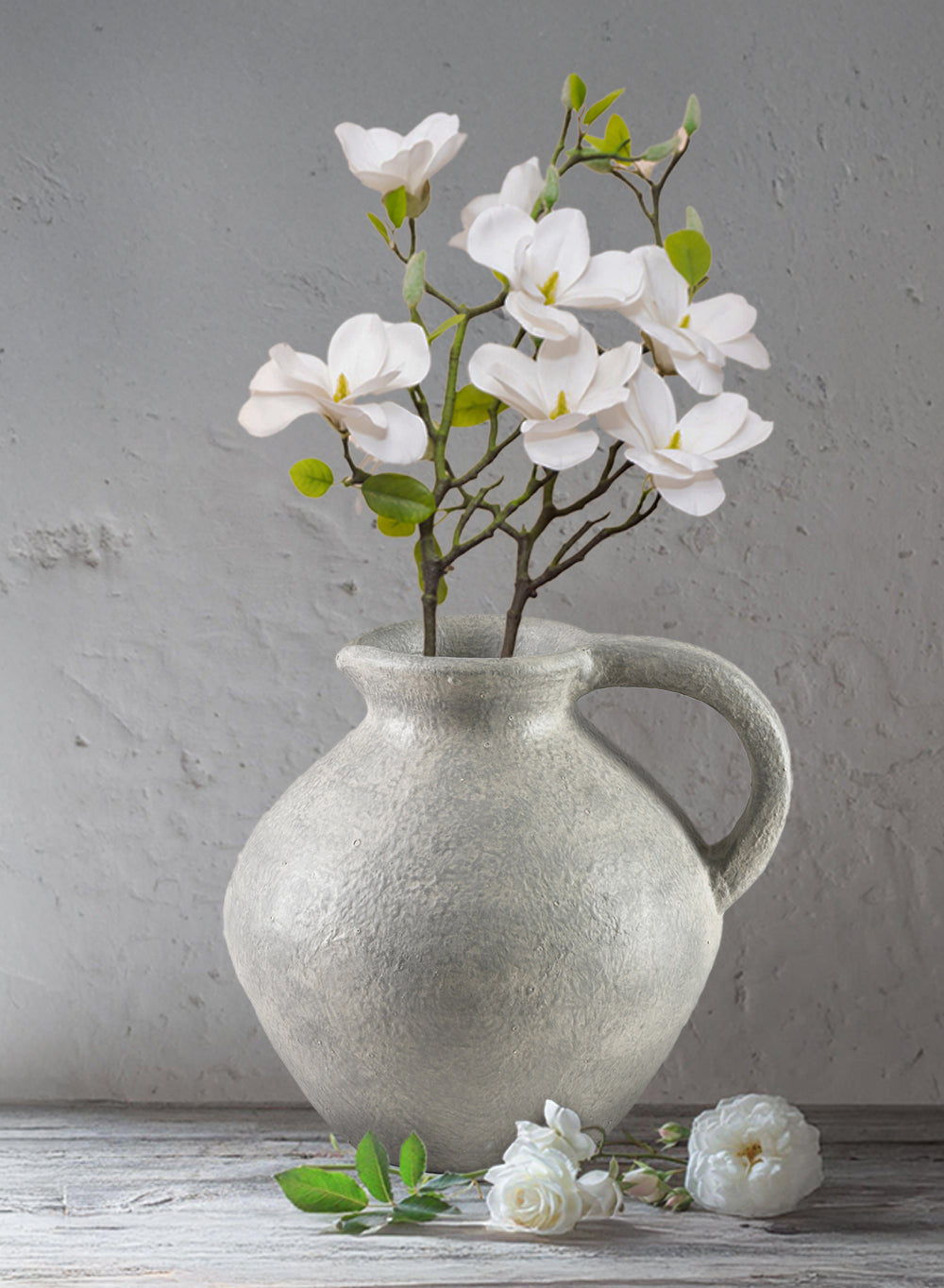 Gray Ceramic Jug Vase, 10.5" Diameter & 10.5" Tall