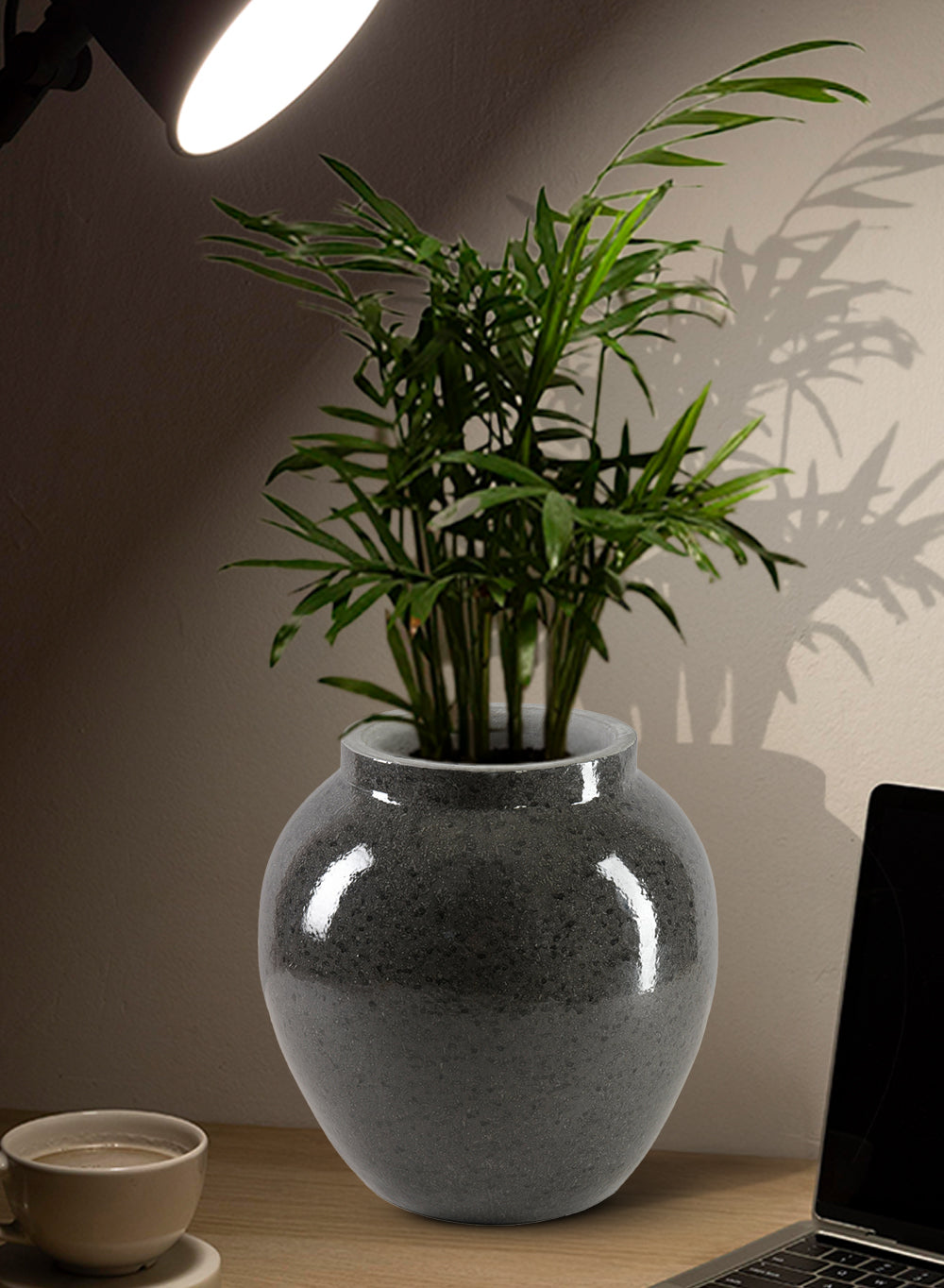 Mirella Ceramic Black Vase, 10" Diameter & 11" Tall