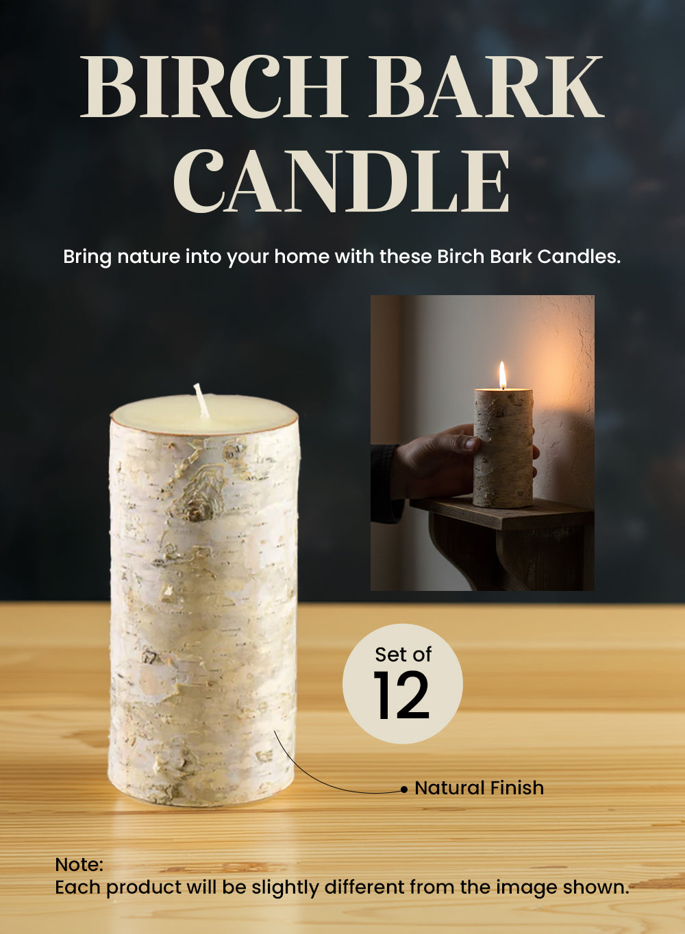 5.75" Birch Bark Candle, Set of 12