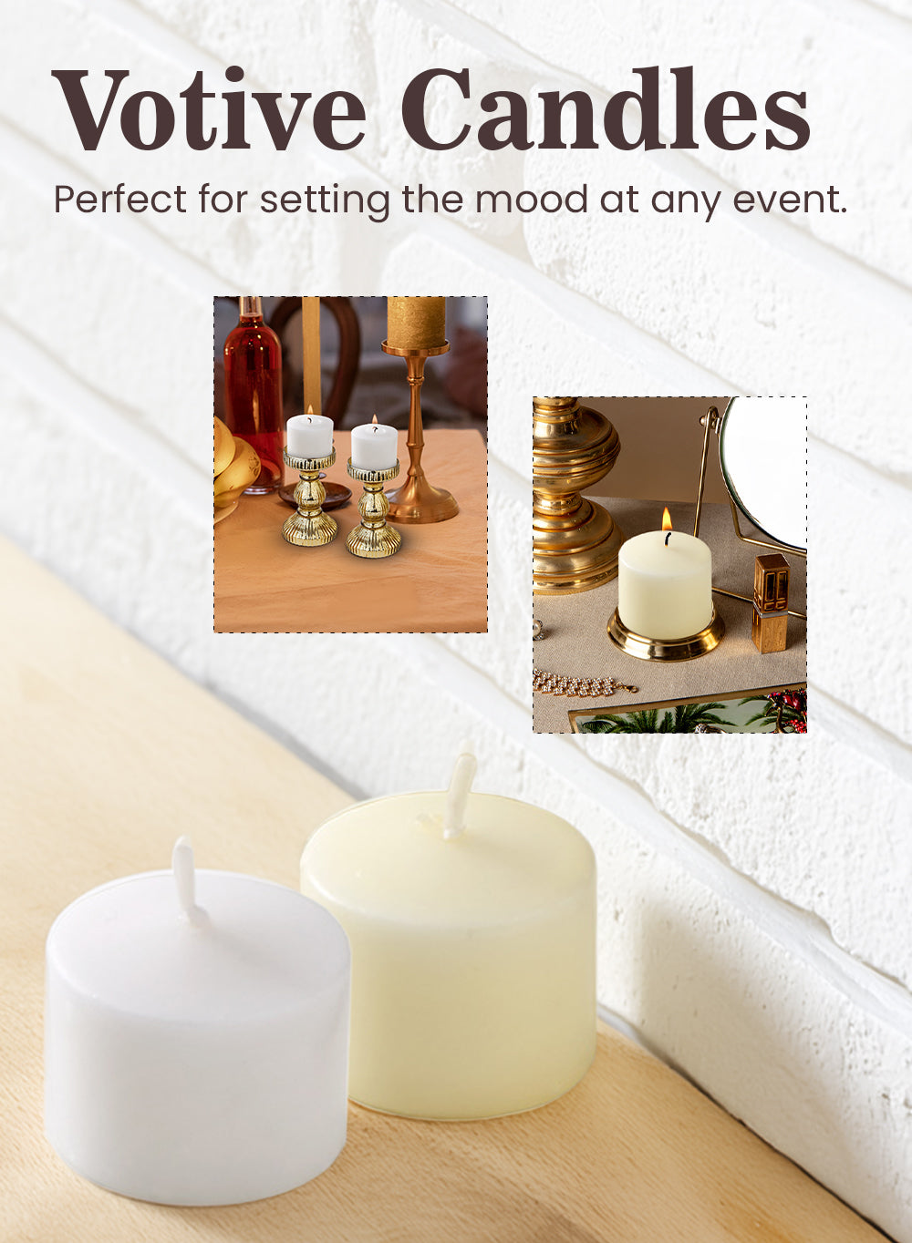 Bundle: Clear Ribbed Glass Votive Holders with Ivory Votive Candles