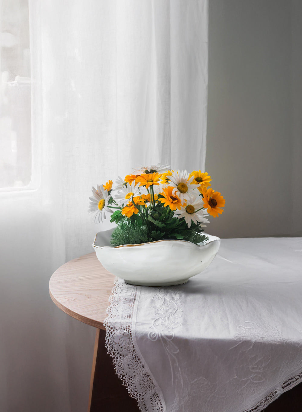 Free-Form Edge Glazed Ceramic Bowl, in 4 Sizes