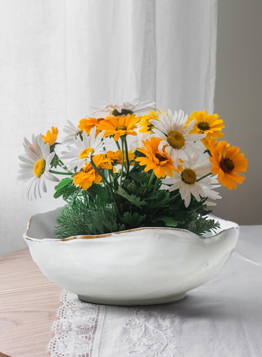 Free-Form Edge Glazed Ceramic Bowl, in 4 Sizes