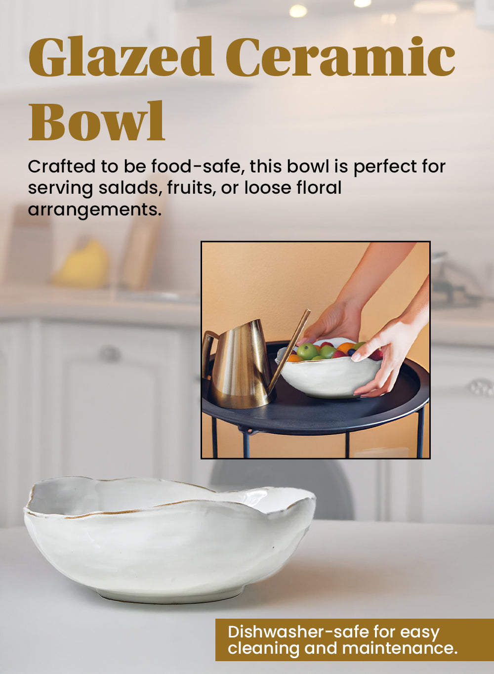 Free-Form Edge Glazed Ceramic Bowl, in 4 Sizes