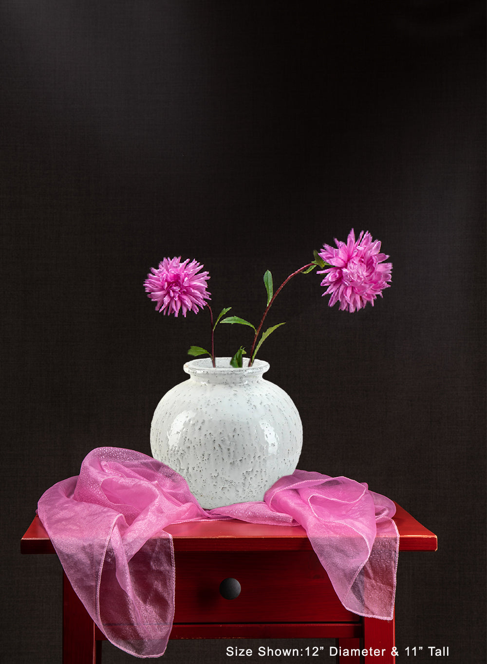Elara Aged White Ceramic Urn Vase, 12" Diameter & 11" Tall